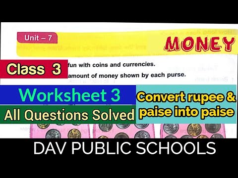 DAV class 3 maths unit 7 money worksheet 3 - all questions solved