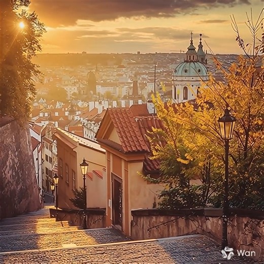 Taking the golden steps down from Prague Castle. 🏰 The breathtaking view over the red rooftops of Malá Strana and the dome of St. Nicholas Church, bathed in that perfect sunset light. This is what a true European fairy tale looks like! Save this view for your next trip! 🧡🍁 Quote: "A true traveler is one who has gone down the castle stairs and discovered the small streets below." #praha #prague #czechrepublic #czech #praga #prag #cz #praguestagram #pragueworld #instaprague #прага #чехия #photo