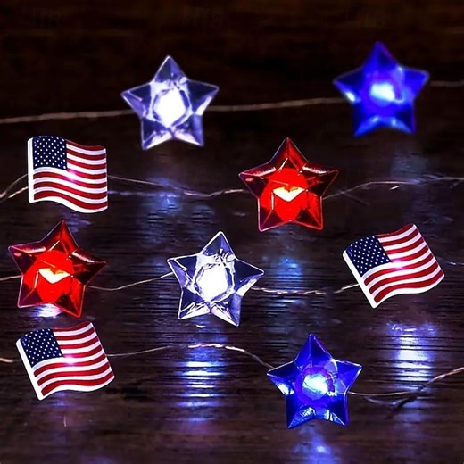 Patriotic LED String Lights Independence Day Decor Lights 2m 20LEDs for 4th of July Independence Day 250th Anniversary Memorial Day, Battery Powered