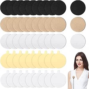 30 Pieces Reusable Lavalier Microphone Covers Lavalier Windscreen Tape Microphone Cloth Accessories for Hiding Lapel to Reduce Wind Noise with 60 Sticker, Black White,beige