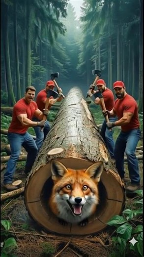 rescue mother fox and her chids from the giant log #rescueanimals #fox #shorts