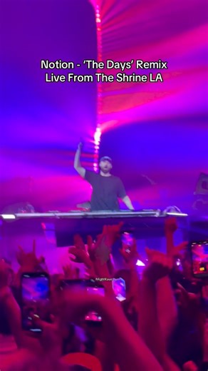 MightRave on Instagram: "@notion_dj - ‘The Days’ Remix Live At @shrinela Los Angeles 🔥 @goldenvoice (tix to our Dec 13th event in LA are live in bio) . . . #Notion #NotionDJ #NotionLive #NotionMusic #NotionSet #Shrine #ShrineLA #ShrineAuditorium #LosAngeles #LAConcerts #LAEDM #LARaves #DanceMusic #ElectronicMusic #BassMusic #DrumAndBass #RaveNight #RaveFamily #EDMFamily #EDMCommunity #ConcertVibes #LiveMusicPhotography #notionshrinela #notionlosangeles #UKBass #UKG #DJLife #NightlifeLA #Framewo