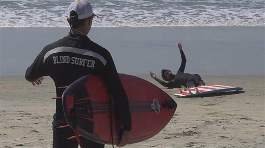 Blind surfer’s hilarious surf buddy commercial | Pete Gustin & the Kook skit