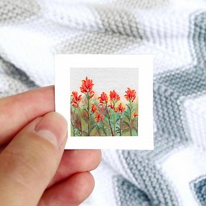 Mini 1" Indian Paintbrush Floral Bloom Wildflowers Print Tiny Watercolor Art PRINT - Etsy