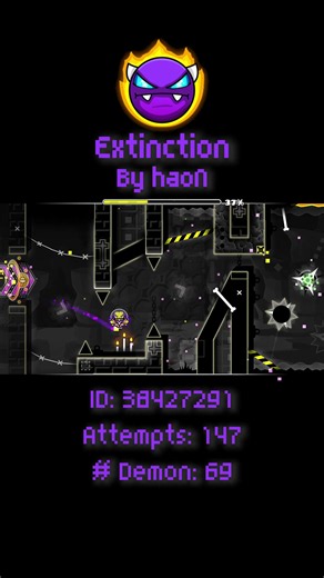 Extinction 100% (Epic Easy Demon)[3 coins] by haoN | Geometry Dash ID: 38427291 Attempts: 147 Song: Pyrolysis by KaixoMusic Odie la primera coin pero muy buen nivel en general #geometrydash #gd #gaming #demongeometrydash #easydemon