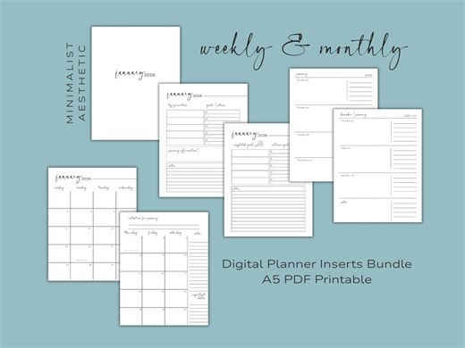 A5 Planner Inserts 2026 | Weekly Overview Printable | Sunday Start | PDF Download - Etsy