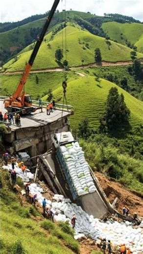 Bridge Collapse Disaster! Heavy Truck Falls Off Cliff During Cargo Transport #bridgecollapse#shorts