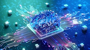 Digital Brain on Circuit Board Technology Concept