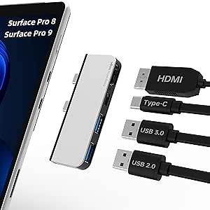 Uogic Surface Pro 9 & Surface Pro 8 Hub Docking Station with 4K HDMI Adapter, USB C Port, USB 3.0 Port* 1, USB 2.0 Port* 1 for Microsoft Surface Pro 9 & 8 Accessories