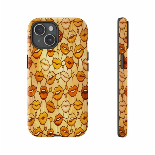 Orange Lips Pattern Phone Case, Modern Art Design - Etsy