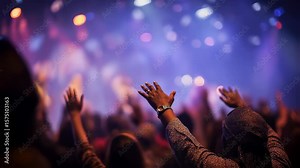 Church congregation with raised hands in praise and worship during Sunday service 4K Seamless loop animation