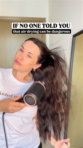 Trichologist Dubai | Hair Loss | PRP | Dr.Karina Belik on Instagram: "Why I never air-dry my hair completely and use hair dryer? 👇🏼 We were told that “heat is bad” — but science says that water can also DAMAGE hair if it stays too long. When hair is wet, the cortex swells and puts pressure on the proteins that hold your hair together (the cell membrane complex). This is called hygral fatigue. 🚫 The longer your hair stays wet → the more tiny cracks can appear in the cuticle. My drying protocol