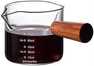 1 Pack Double Spouts Measuring Triple Pitcher Milk Cup with Wood Handle 75ML Espresso Shot Glasses Parts Clear Glass By BCnmviku