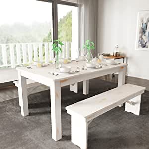 Taylor + Logan Caroline Dining Table - Modern Rustic Farmhouse Wood 6 Person Table - Rectangular Table For Kitchen, Home - White - 60" x 38"