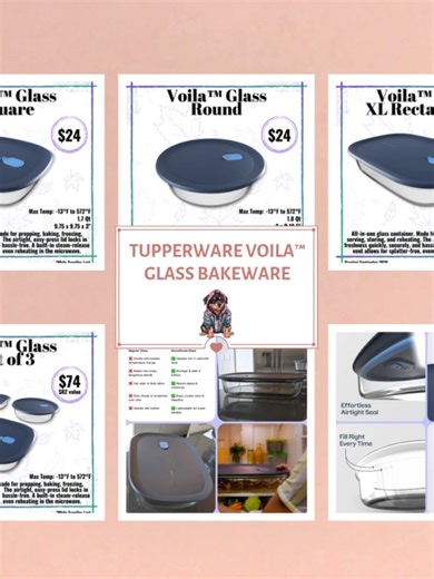 🍽️🔥 Meet Your All-in-One Kitchen Hero — Tupperware® Voila™ Glass! 🔥🍽️ Simplify your meal prep, baking, and storage with one sleek, smart solution! 💫 The Tupperware® Voila™ Glass Container does it all — bake, serve, store, reheat, and freeze with total ease. 🙌 ✨ Why You’ll Love It: 🍲 All-in-One Convenience: Prep, bake, serve, and store — all in the same dish! No need to switch containers. 💨 Airtight, Spill-Proof Seal: Easy-press lid keeps food fresh and mess-free — no clips, no fuss! 🔥 U