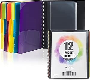 HOUYEE 12 Pocket Poly Project Organizer with 6 Color Dividers, Folder Organizer Binder with Front Cover Pocket, Metal Wire Binding Spine, Letter Size, Office and School Gifts