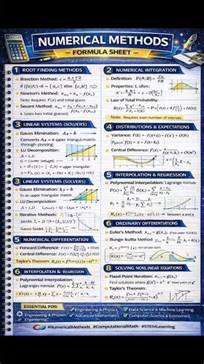 Numerical Methods Formula Sheet – Root Finding, Interpolation & ODE Solvers