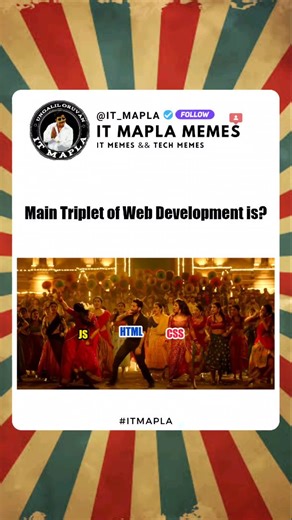 IT Mapla | IT/Tech Memes | 110K on Instagram: "🌐 HTML – CSS – JavaScript The core triplet of Web Development 🚀 Each one has a distinct role: 🔹 HTML (HyperText Markup Language) ➜ Provides the structure of a webpage (headings, paragraphs, images, links, forms) 🔹 CSS (Cascading Style Sheets) ➜ Controls the style & layout (colors, fonts, spacing, responsiveness) 🔹 JavaScript ➜ Adds behavior & interactivity (animations, form validation, dynamic content) 💡 Master these three, and you’re on your 