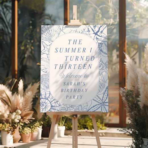 The Summer I Turned Birthday Welcome Sign Template, Coquette Seashells Coastal Poster (digital Download) - Etsy