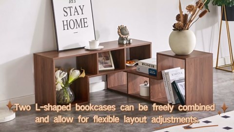 2 Pieces Console TV Stand, Free-Combination Entertainment Center for 50 55 60 65 Inch TV, Walnut Modern Minimalist TV Media Stand, DIY Open Storage Bookcase Shelf for Living Room Bedroom