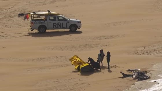 Cornwall's Extreme Sport winter kite surfing, Crantock Beach, Cornwall, UK