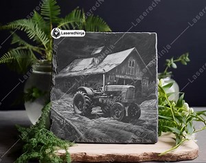 Rustic Barn Farm Old Tractor Ranch Land Scene Laser PNG Slate Coaster Etch Wood Burn Black White Cnc,glowforge,lightburn,co2 Diode,xtool - Etsy