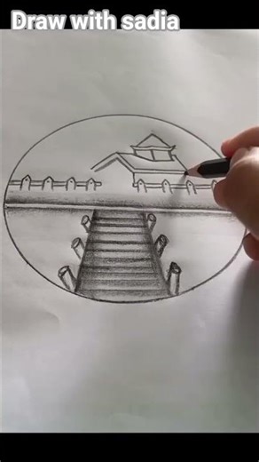 How to drawing cottage bridge. #drawing #scenery #circle