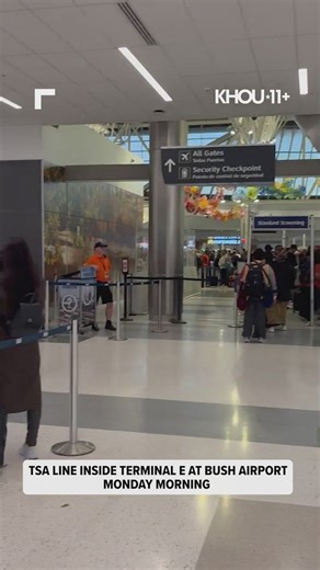 Terminal E inside Bush Airport sees long TSA line early Monday morning