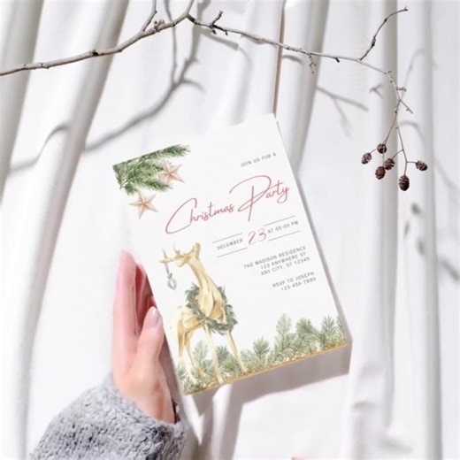 Christmas Party Invitation, Printable Christmas Invitation, Gold Holiday Party Invitation, Digital Download - Etsy