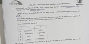 Elements X and Y are in Period 3 of the Periodic Table. Element... | Filo