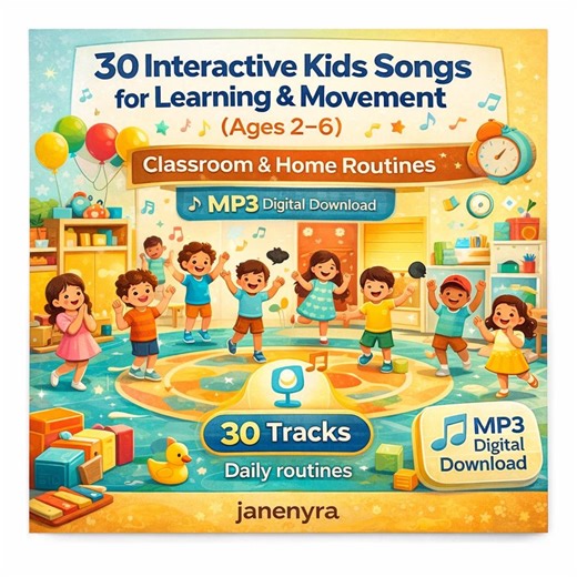 30 Interactive Kids Songs Mp.3 for Learning Movement (ages 2–6) | Classroom & Home Routines - Etsy