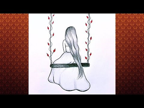 Como dibujar una chica en un columpio/ Dibujo sencillo y fácil para principiantes/ Dibujar chicas