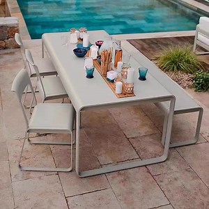 [Hot Item] Modern Outdoor Bench Garden Furniture Patio Restaurant Bistro Dining Sets Aluminum 1 Table and 4 Chairs