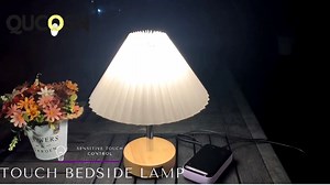 Touch Control Bedside Lamp - 3 Way Dimmable Table Lamps with USB Ports, Wooden Base, Pleated Fabric Shade LED Nightstand Lamp, Night Light for Bedroom, Living Room, Home Office (Adapter Not Included)