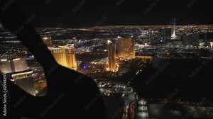 Areal view and The Maveric helicopter dashboard at night, Las Vegas Boulevard, Las Vegas, Nevada, USA