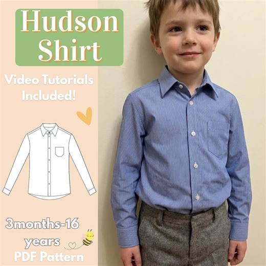 Boys Button-down Shirt Sewing Pattern PDF, Classic Long Sleeve Collared Shirt, Yoke & Sleeve Placket, Instant Download - Etsy