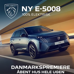 OPLEV ÆGTE ELEKTRISK STORHED! Uovertruffen rummelighed med 7 sæder og next level teknologi, som understreges af det store panorama i-Cockpit. Den nye Grand SUV E-5008 er indbegrebet af storhed med sin overlegne kombination af plads, design og elektrisk rækkevidde! Samtidig er den ultimative familiebil klasseførende på pris. E-5008 SUV er ægte elektrisk storhed af format. Oplev det selv til Danmarkspremieren og Åbent Hus hele ugen. 𝐄-𝟓𝟎𝟎𝟖 𝐀𝐥𝐥𝐮𝐫𝐞 𝟑𝟓𝟗.𝟗𝟗𝟎 𝐤𝐫. Fremhævet udstyr: ✅ 