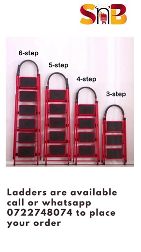STEEL STEP LADDER!! Material: Steel Feature: Folding Ladders Type: Domestic and commercial Ladders Max Loading: 150KGS Steps: 3steps 4steps 5steps and 6steps Color: Red 3 steps=5,100/= 4 steps=6,000/= 5 steps=7,100/= 6 steps=7,900/= 0722 748074 | Shop'n'Buy Kenya