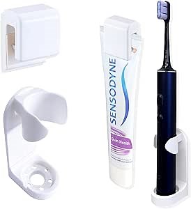 Adhesive Wall Mounted Dry Keeping Toothpaste and Electric Toothbrush Holder, Cleasing Foam Organizer for Bathroom Storage, Space Saving Multifunction Toothbrush Base Stander(Standard Size)