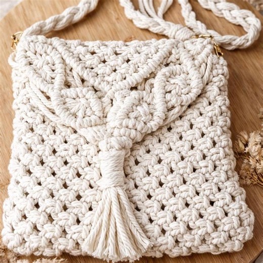 Macrame Crossbody Bag – Boho Cotton Purse With Tassel - Etsy