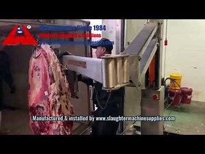 How meat carcass loading hydraulic arm works? pork beef carcass uploading equipment meat processing