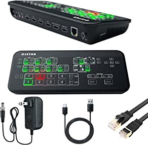 HDMI Live Stream Switcher, Multi-Cam Video Mixer Switcher, 4 x HDMI Inputs Real Time Multi-Format Live Streaming Production with Cat.6 Ethernet Cable for Church, Wedding, Esport
