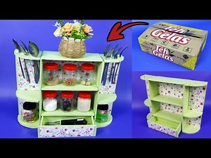 How to Make Kitchen storage From Cardboard | Waste Cardboard craft idea | Make Kitchen Organizer diy