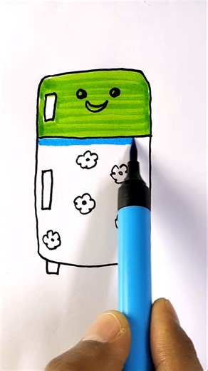 Easy cute Fridge drawing for kids | Refrigerator drawing #shorts #yt #drawing #art #kidsart