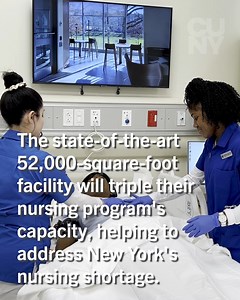 Lehman College is home to a new $95 million nursing education center! The 52,000-square-foot facility that will enable the school’s highly ranked RN to BSN nursing program to triple its capacity amidst a statewide nursing shortage. https://ow.ly/xiCw50Qy09W | The City University of New York