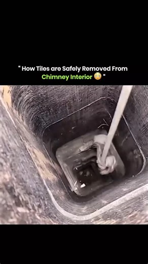 Detailed Clips on Instagram: "Workers remove chimney tiles using special tools. They break the clay flue liner in sections from top to bottom. Steel rods or chain whips attached to drills or hammers break the tiles apart. Dust and debris fall into the firebox for cleanup. This process is done when tiles are cracked, misaligned, or blocking airflow. You need tile removal before installing a new stainless steel liner for safe chimney use. #knowledge #history #innovation #technology #fyp #experimen
