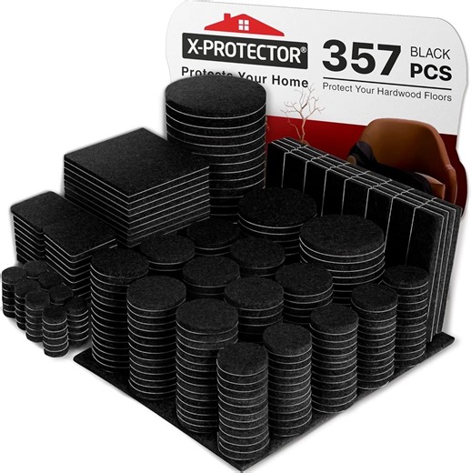 X-Protector Felt Furniture Pads - 357 Pcs Black - Felt Pads for Furniture Feet - Protect Hard Floors