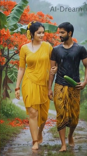 Village Couple Romance in Rain | Traditional Love Story | Village Life #shorts @Greenify-2025