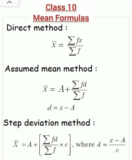 Mean all Formulas, Class 10 , Mathematics, Statistics