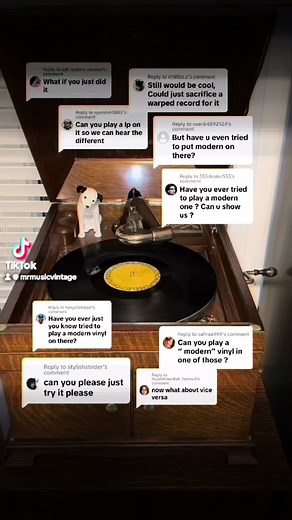 Giving the people what they want - playing a modern record on a 100 year old phonograph #records #phonograph #grammophone #vintage #music #fyp #antique #78rpm #78rpmrecords